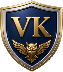 Vigilant Knight shield logo with VK monogram and owl